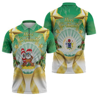 Cook Islands Christmas Zipper Polo Shirt Seashell Santa Beach Vibes - Polynesian Pride