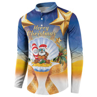 Marshall Islands Christmas Button Sweatshirt Seashell Santa Beach Vibes - Polynesian Pride