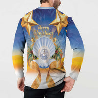 Marshall Islands Christmas Button Sweatshirt Seashell Santa Beach Vibes - Polynesian Pride