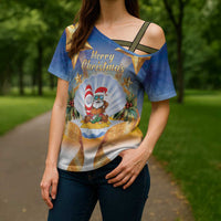 Marshall Islands Christmas Cross Shoulder Shirt Seashell Santa Beach Vibes - Polynesian Pride