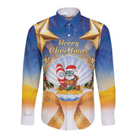 Marshall Islands Christmas Long Sleeve Button Shirt Seashell Santa Beach Vibes - Polynesian Pride