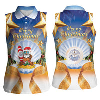 Marshall Islands Christmas Women Sleeveless Polo Shirt Seashell Santa Beach Vibes - Polynesian Pride