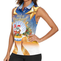 Marshall Islands Christmas Women Sleeveless Polo Shirt Seashell Santa Beach Vibes - Polynesian Pride