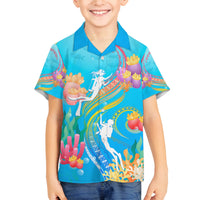 Under The Sea Scuba Diving Family Matching Tank Maxi Dress and Hawaiian Shirt Polynesian Pattern LT05 Son's Shirt Blue - Polynesian Pride