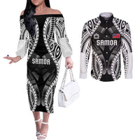 Personalised Remember Samoa Black Saturday Couples Matching Off The Shoulder Long Sleeve Dress and Long Sleeve Button Shirt Samoa Mo Samoa LT05 Black - Polynesian Pride