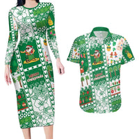 Norfolk Island Christmas Couples Matching Long Sleeve Bodycon Dress and Hawaiian Shirt Festive Beach Vibes - Polynesian Pride