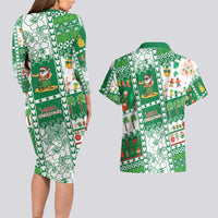 Norfolk Island Christmas Couples Matching Long Sleeve Bodycon Dress and Hawaiian Shirt Festive Beach Vibes - Polynesian Pride