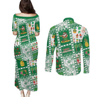 Norfolk Island Christmas Couples Matching Puletasi and Long Sleeve Button Shirt Festive Beach Vibes LT05 - Polynesian Pride