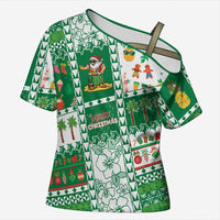 Norfolk Island Christmas Cross Shoulder Shirt Festive Beach Vibes LT05 Female Green - Polynesian Pride