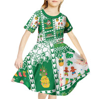 Norfolk Island Christmas Kid Short Sleeve Dress Festive Beach Vibes LT05 - Polynesian Pride