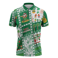 Norfolk Island Christmas Zipper Polo Shirt Festive Beach Vibes LT05 Green - Polynesian Pride