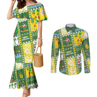 Pitcairn Islands Christmas Couples Matching Mermaid Dress and Long Sleeve Button Shirt Festive Beach Vibes - Polynesian Pride