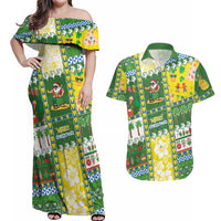 Pitcairn Islands Christmas Couples Matching Off Shoulder Maxi Dress and Hawaiian Shirt Festive Beach Vibes LT05 Colorful - Polynesian Pride