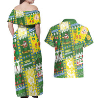 Pitcairn Islands Christmas Couples Matching Off Shoulder Maxi Dress and Hawaiian Shirt Festive Beach Vibes LT05 - Polynesian Pride