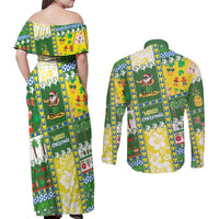 Pitcairn Islands Christmas Couples Matching Off Shoulder Maxi Dress and Long Sleeve Button Shirt Festive Beach Vibes - Polynesian Pride