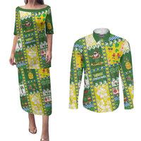 Pitcairn Islands Christmas Couples Matching Puletasi and Long Sleeve Button Shirt Festive Beach Vibes LT05 Colorful - Polynesian Pride