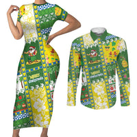 Pitcairn Islands Christmas Couples Matching Short Sleeve Bodycon Dress and Long Sleeve Button Shirt Festive Beach Vibes - Polynesian Pride