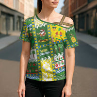 Pitcairn Islands Christmas Cross Shoulder Shirt Festive Beach Vibes - Polynesian Pride