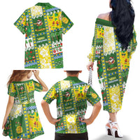 Pitcairn Islands Christmas Family Matching Off The Shoulder Long Sleeve Dress and Hawaiian Shirt Festive Beach Vibes - Polynesian Pride