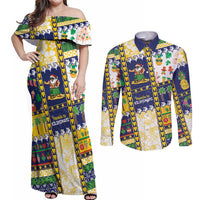 Tokelau Christmas Couples Matching Off Shoulder Maxi Dress and Long Sleeve Button Shirt Festive Beach Vibes LT05 Colorful - Polynesian Pride