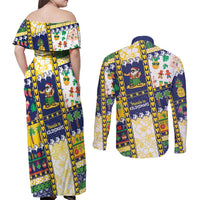 Tokelau Christmas Couples Matching Off Shoulder Maxi Dress and Long Sleeve Button Shirt Festive Beach Vibes LT05 - Polynesian Pride