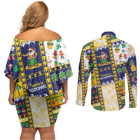 Tokelau Christmas Couples Matching Off Shoulder Short Dress and Long Sleeve Button Shirt Festive Beach Vibes LT05 - Polynesian Pride