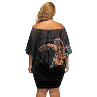 Hawaii Ikaika Family Matching Off Shoulder Short Dress and Hawaiian Shirt Hawaiian Mythic Koa Tribal Warrior