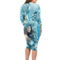 Hawaii Namaka Goddess Of The Sea Long Sleeve Bodycon Dress Polynesian Style LT05 - Polynesian Pride