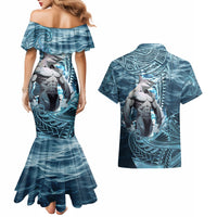 Hawaiian Shark God Kamohoalii Couples Matching Mermaid Dress and Hawaiian Shirt Polynesian Style LT05 - Polynesian Pride