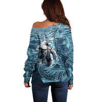Hawaiian Shark God Kamohoalii Off Shoulder Sweater Polynesian Style LT05 - Polynesian Pride