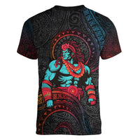 Hawaiian Demigod Maui Women V Neck T Shirt Polynesian Mythology LT05 - Polynesian Pride