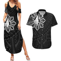Philippines Tribal Couples Matching Summer Maxi Dress and Hawaiian Shirt King Lapu Lapu Black Version