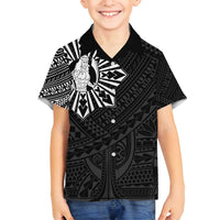 Philippines Tribal Family Matching Off Shoulder Maxi Dress and Hawaiian Shirt King Lapu Lapu Black Version