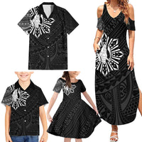 Philippines Tribal Family Matching Summer Maxi Dress and Hawaiian Shirt King Lapu Lapu Black Version