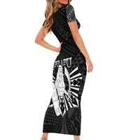 Philippines Tribal Short Sleeve Bodycon Dress King Lapu Lapu Black Version