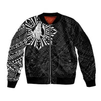Philippines Tribal Sleeve Zip Bomber Jacket King Lapu Lapu Black Version