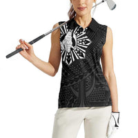 Philippines Tribal Women Sleeveless Polo Shirt King Lapu Lapu Black Version