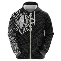 Philippines Tribal Zip Hoodie King Lapu Lapu Black Version
