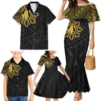 Philippines Tribal Family Matching Mermaid Dress and Hawaiian Shirt King Lapu Lapu Gold Version