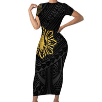 Philippines Tribal Short Sleeve Bodycon Dress King Lapu Lapu Gold Version