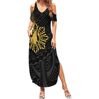 Philippines Tribal Summer Maxi Dress King Lapu Lapu Gold Version LT05 Women Gold - Polynesian Pride