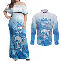 Mother's Love Is Deeper Than Ocean Couples Matching Off Shoulder Maxi Dress and Long Sleeve Button Shirt Polynesian Style LT05 Blue - Polynesian Pride