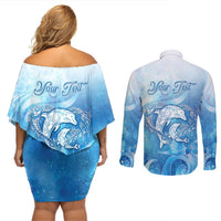 Mother's Love Is Deeper Than Ocean Couples Matching Off Shoulder Short Dress and Long Sleeve Button Shirt Polynesian Style LT05 - Polynesian Pride