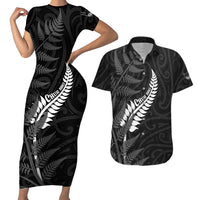Personalised New Zealand Chur Bro Couples Matching Short Sleeve Bodycon Dress and Hawaiian Shirt Maori Koru With Silver Fern