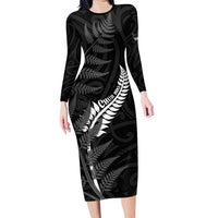 Personalised New Zealand Chur Bro Family Matching Long Sleeve Bodycon Dress and Hawaiian Shirt Maori Koru With Silver Fern