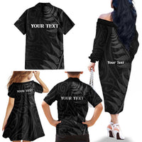 Personalised New Zealand Chur Bro Family Matching Off The Shoulder Long Sleeve Dress and Hawaiian Shirt Maori Koru With Silver Fern