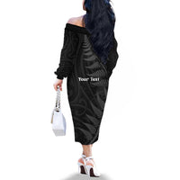 Personalised New Zealand Chur Bro Family Matching Off The Shoulder Long Sleeve Dress and Hawaiian Shirt Maori Koru With Silver Fern