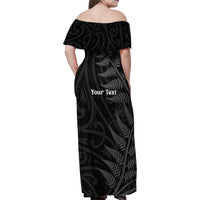 Personalised New Zealand Chur Bro Family Matching Off Shoulder Maxi Dress and Hawaiian Shirt Maori Koru With Silver Fern