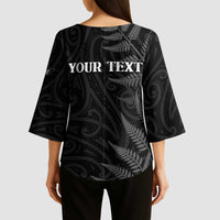Personalised New Zealand Chur Bro Kimono Sleeve Blouse Maori Koru With Silver Fern LT05 - Polynesian Pride
