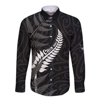 Personalised New Zealand Chur Bro Long Sleeve Button Shirt Maori Koru With Silver Fern LT05 Unisex Black - Polynesian Pride